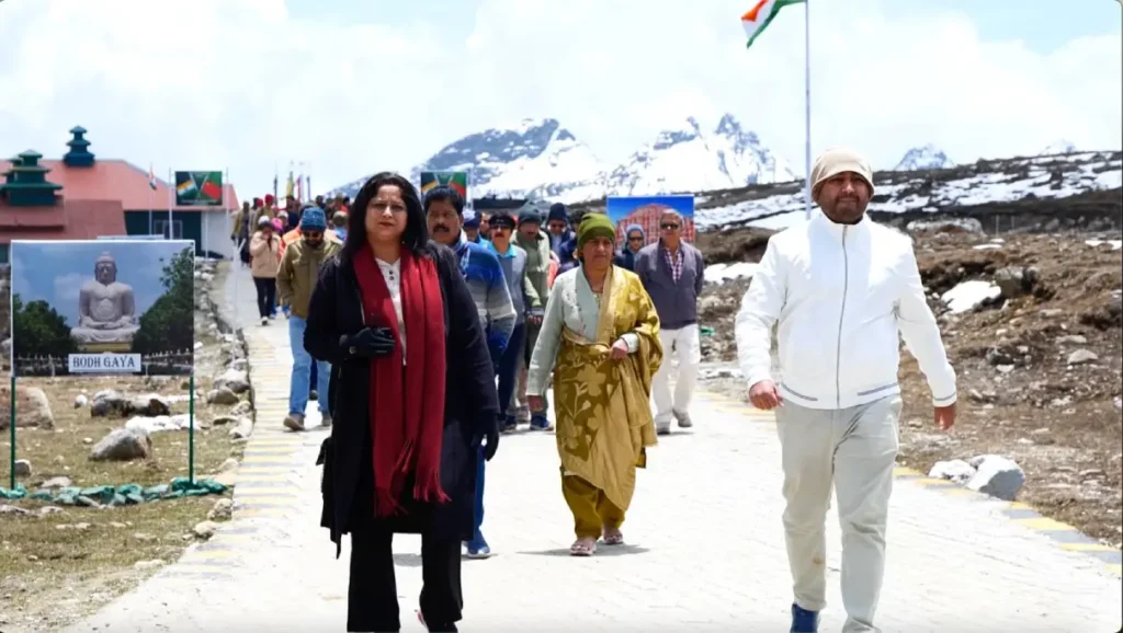 Tourists from different parts of India visiting Bumla at the LAC along India-China border on May 9, 2025