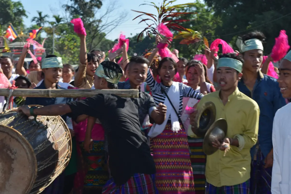 A colourful procession during Poi Lu Fra and Kathina Chivara Dana Ceremony, Chongkham, Arunachal Pradesh.