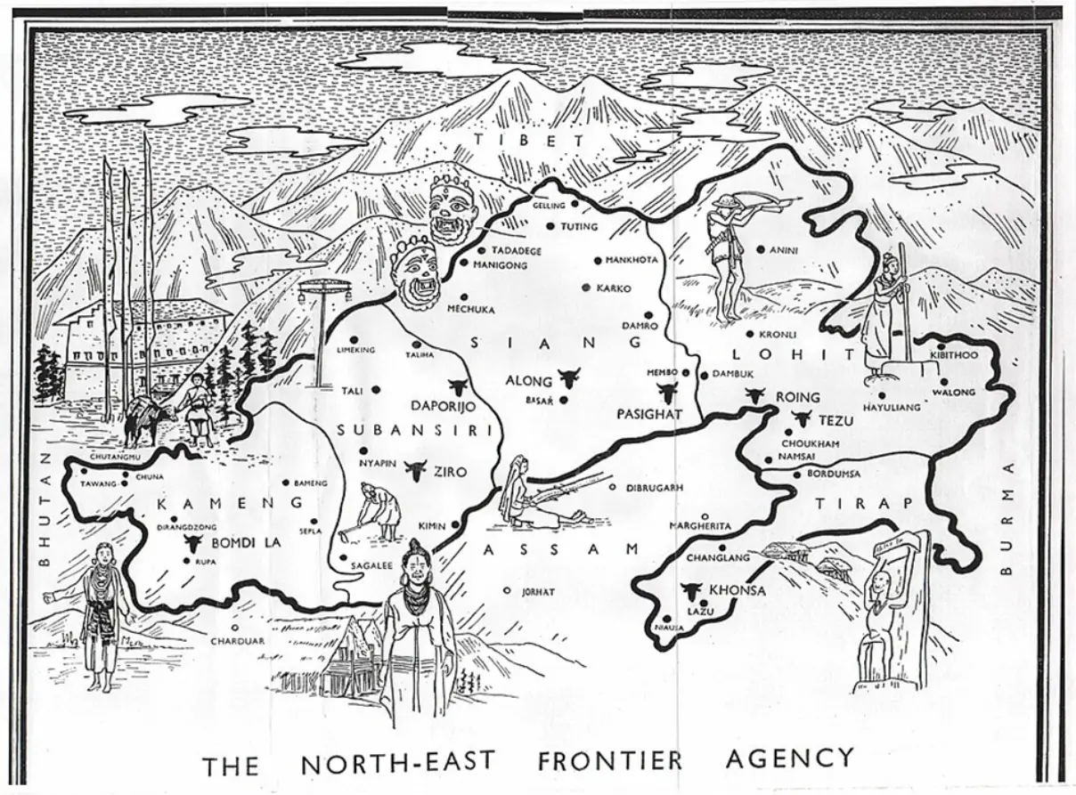 Map of North East Frontier Agency by Verrier Elwin, 1959