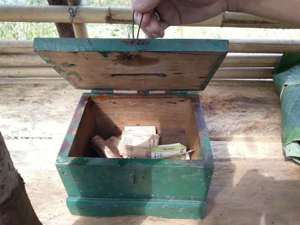 An open cash box in a stall in Mizoram