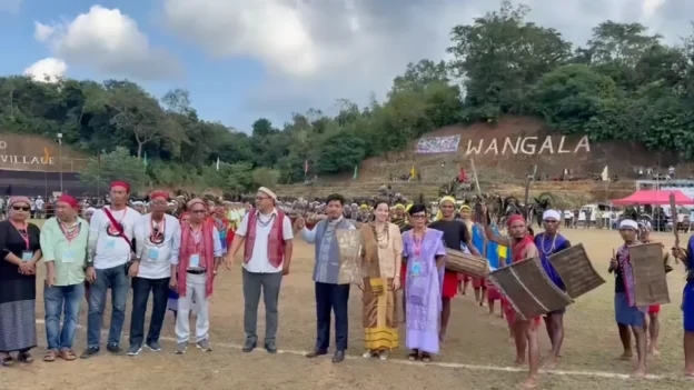 CM Conrad Sangma and his wife join in the Wnagala celebrations.