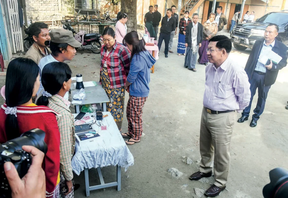 Acting President of the Republic of the Union of Myanmar and State Security and Peace Commission Chairman Senior General Min Aung Hlaing responds to questions raised by media during his visits to polling stations in Mandalay yesterday.