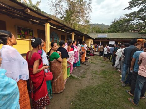 Assam Elections People standing in queue