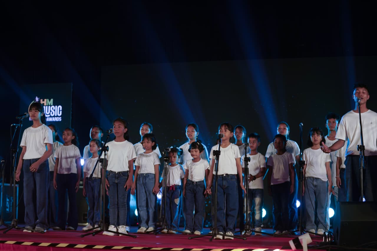 Members of the Kids Tarari Choir deliver a captivating performance during the inaugural Hello Meghalaya Music Awards 2026 in Shillong, showcasing the next generation of Meghalaya's musical talent.